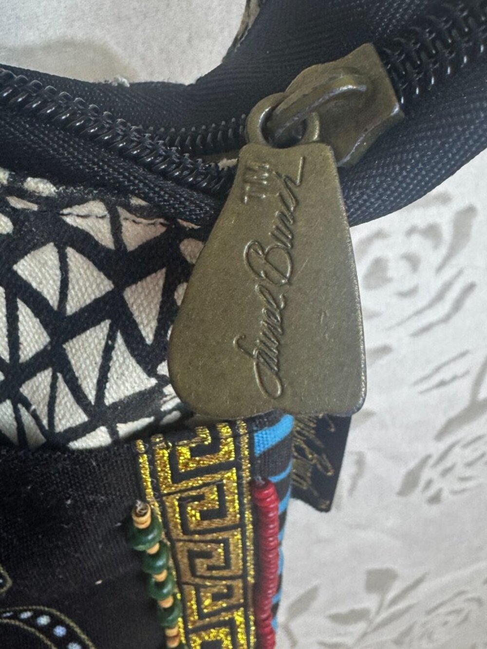 Laurel Burch Cat Print Crossbody Bag Bohemian Geometric Strap & Beaded details - Picture 3 of 13